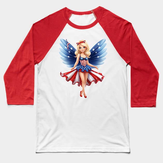 4th of July Fairy #2 Baseball T-Shirt by Chromatic Fusion Studio